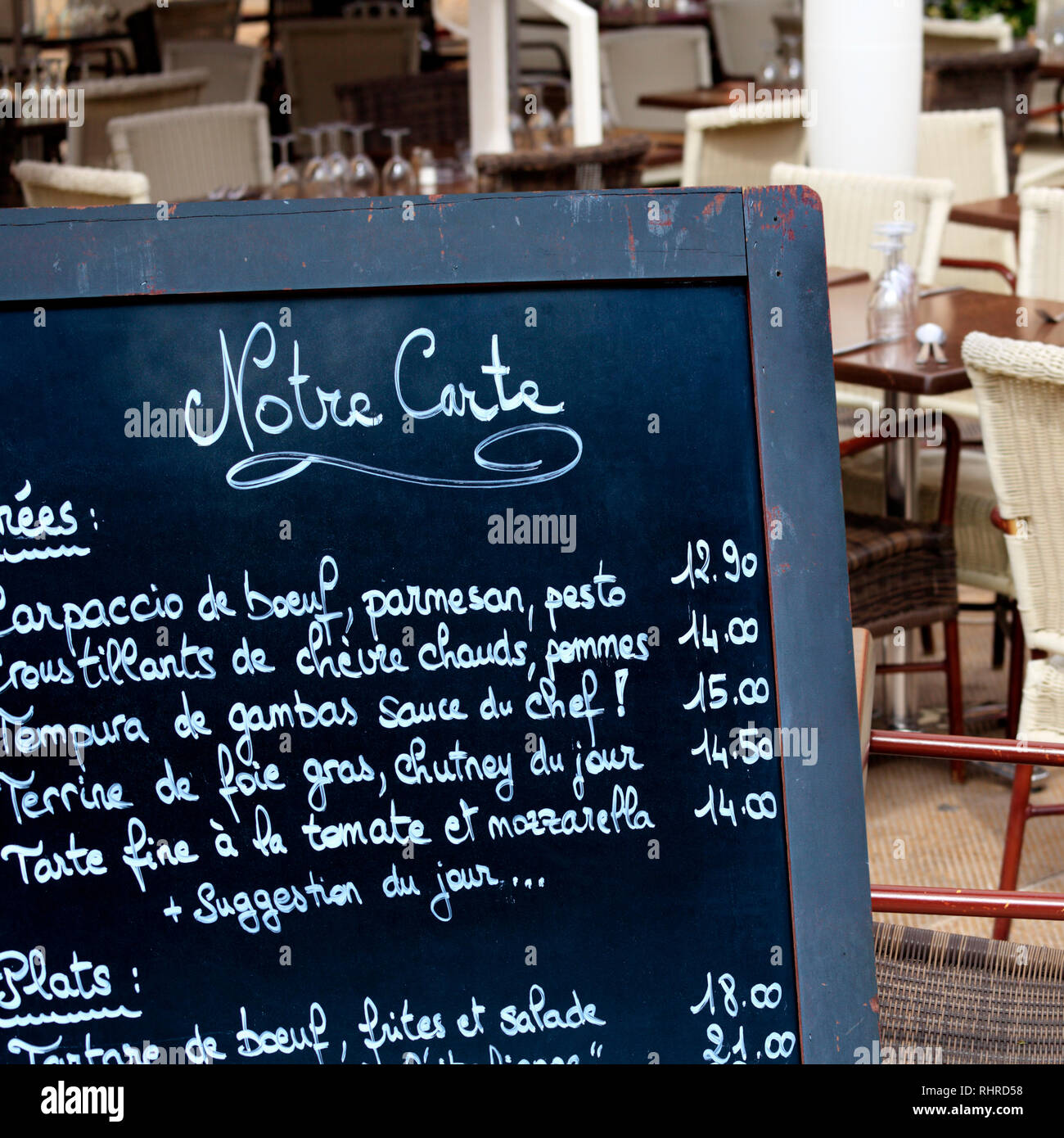 French restaurant Paris France menu board square Stock Photo