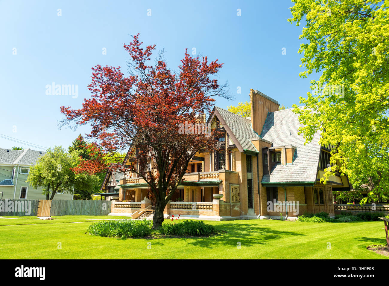 OAK PARK, IL - MAY 14: Nathan G Moore house built by architect Frank Lloyd Wright in Oak Park, Illinois on May 14, 2017 Stock Photo