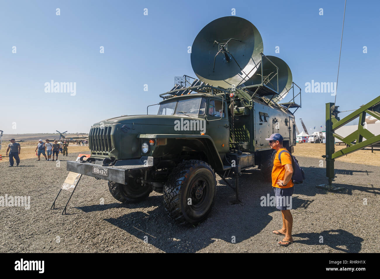 International military technical forum ARMY-2018. Satellite mobile station R-441-U on base truck Ural-43203 Stock Photo