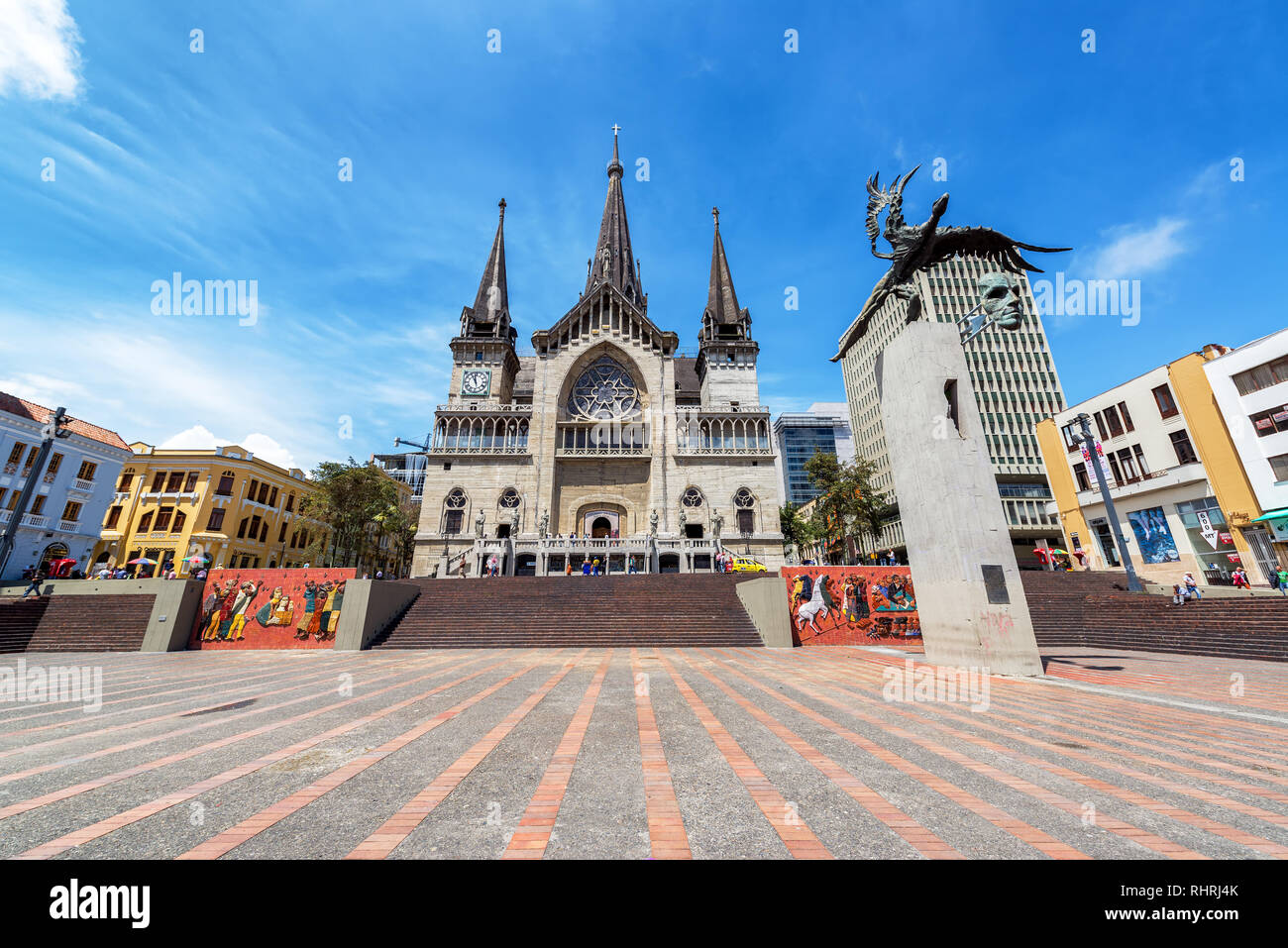 MANIZALES, COLOMBIA - MAY 30: Plaza de Bolivar and Our Lady of Rosary cathedral in Manizales, Colombia on May 30, 2016 Stock Photo