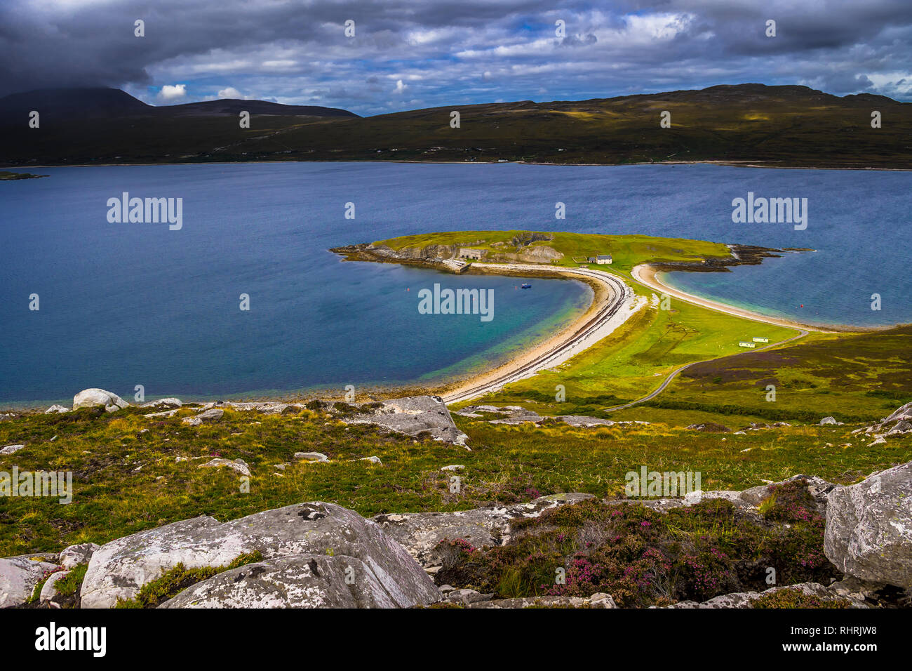 Peninsula Ard Neakie With Lime Kilns At Loch Eriboll In Scotland Stock Photo