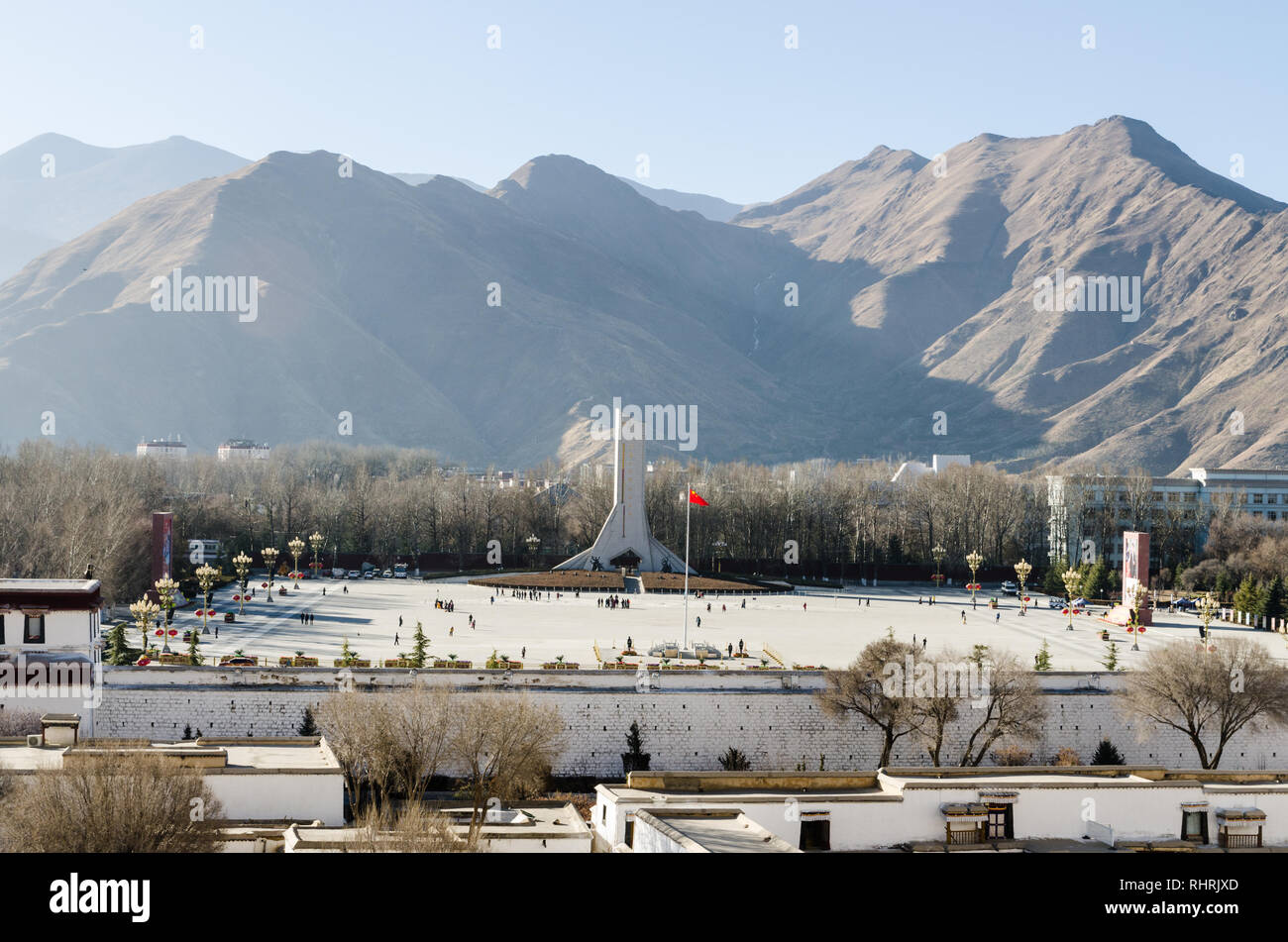 Tibet Peaceful Liberation monument in Potala Palace square, Lhasa