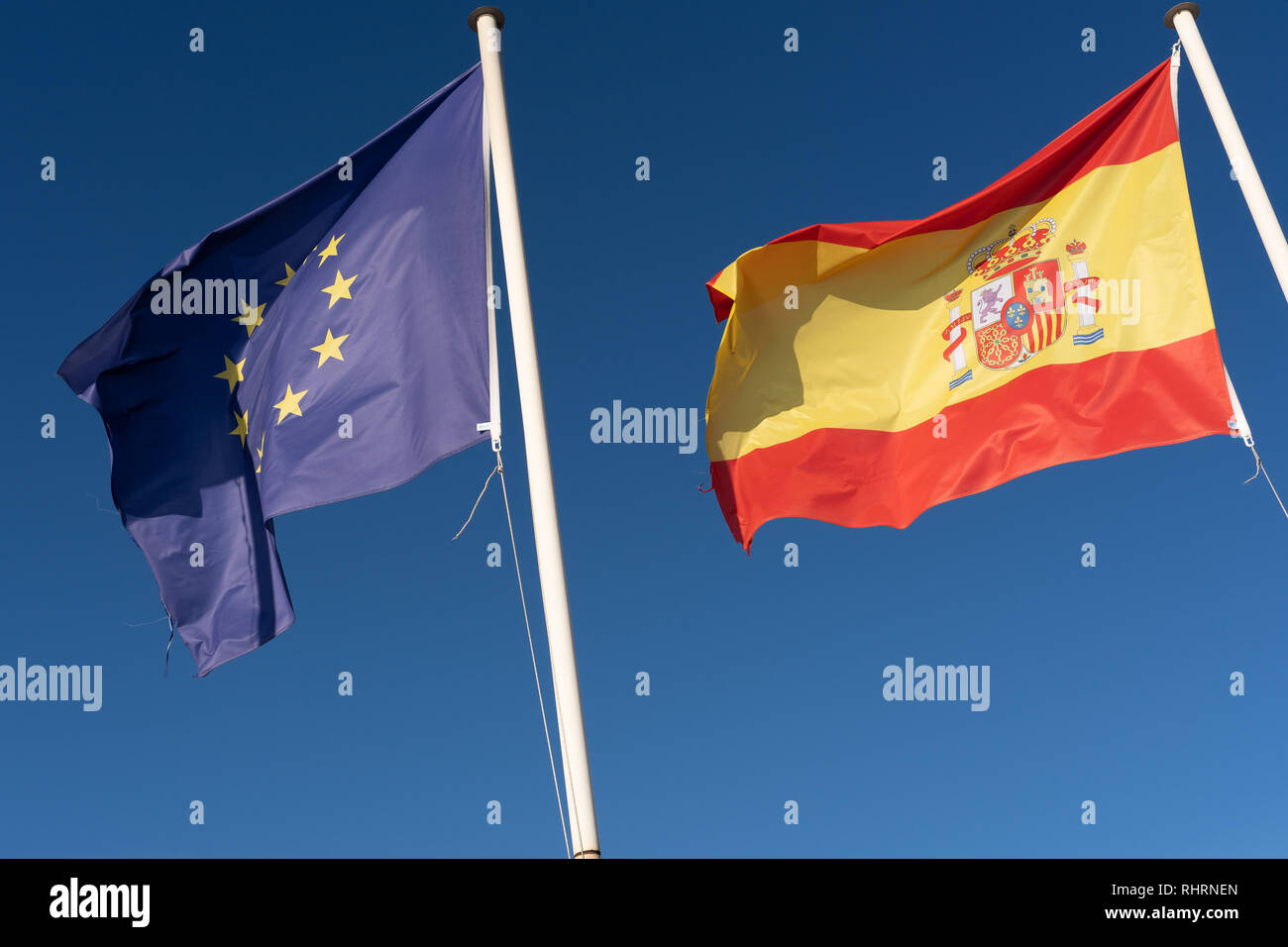 Eu and Spanish flags side by side. Europe Union flag Stock Photo Alamy