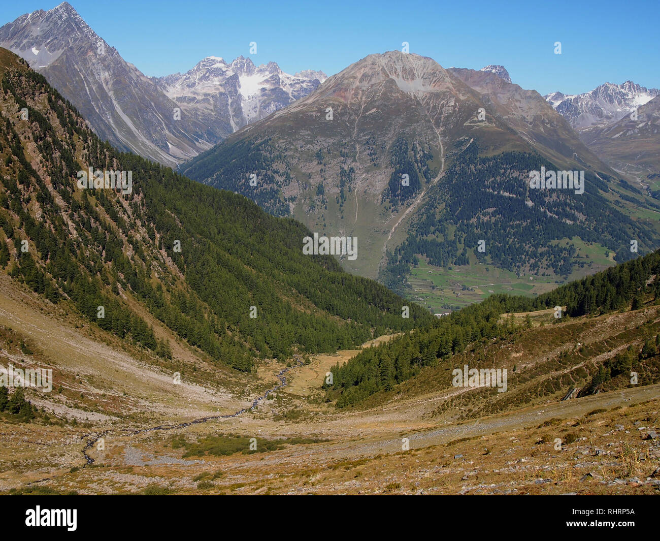 Lakes and peaks of Swiss National Park, Switzerland, in summertime Stock Photo