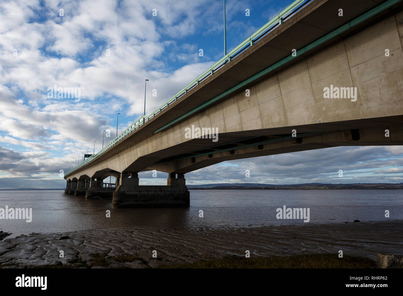 Severn Bridge, also known as the Prince of Wales Bridge, carrying the M4 motorway from Gloucestershire in England to Gwent in Wales Stock Photo