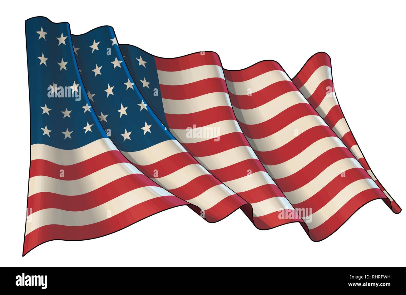 Vector illustration of a Waving Flag of USA during the American Civil War. All elements neatly layers and groups. Sepia overtone on a separate group Stock Vector