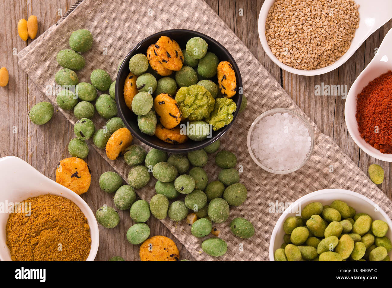 Wasabi coated peanuts Stock Photo Alamy