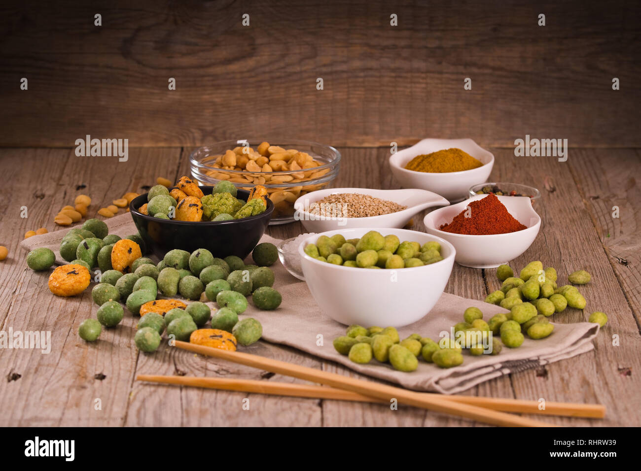 Wasabi coated peanuts Stock Photo Alamy