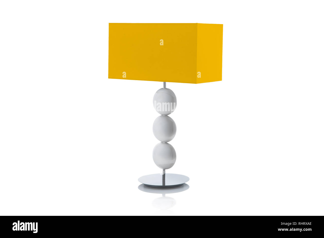 Modern table lamp with small white lampshade isolated Stock Photo