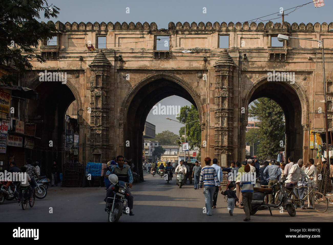 16-Dec-2007 Teen Darwaza, which is a historical gateway on the east of Bhadra Fort, now a unesco world heritage site Ahmedabad, Gujarat, India. Stock Photo