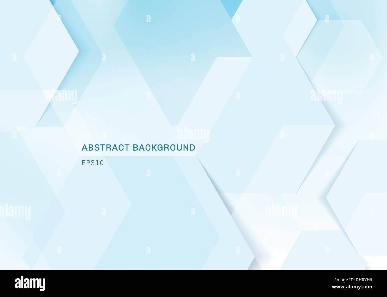 Abstract white geometric hexagons and shadow on blue background ...