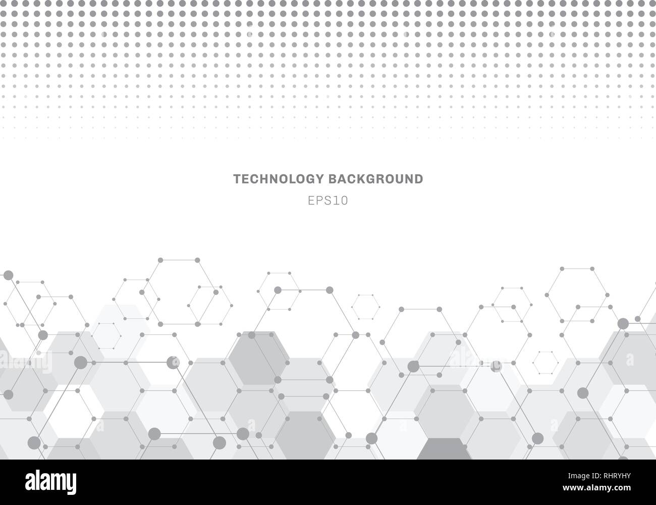 Abstract gray hexagons pattern molecule on white background with ...