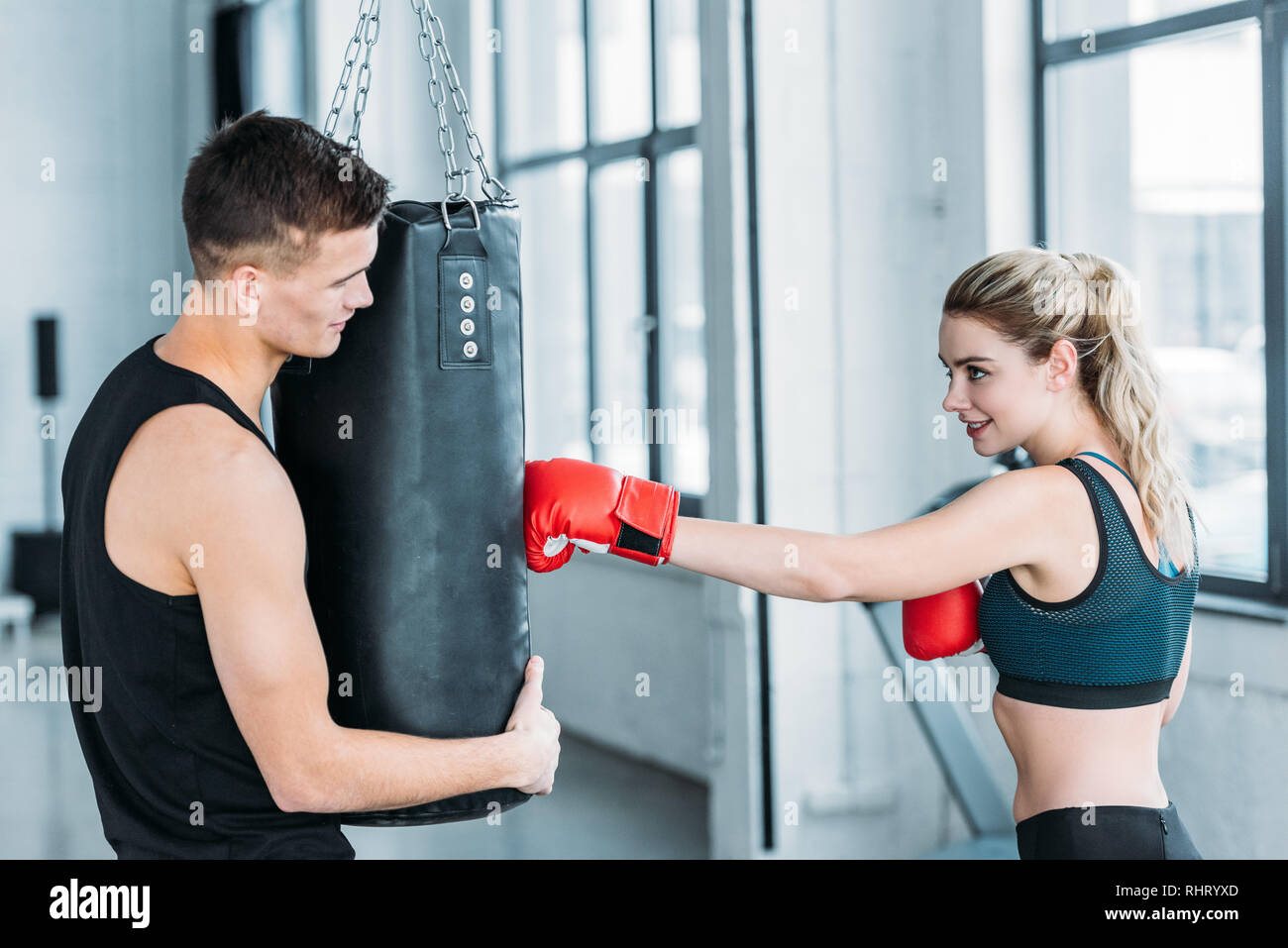 Sexy Sport Blonde Girl Punching Bag Fit Woman Boxing Stock Photo Picture  And Royalty Free Image Image 106125740