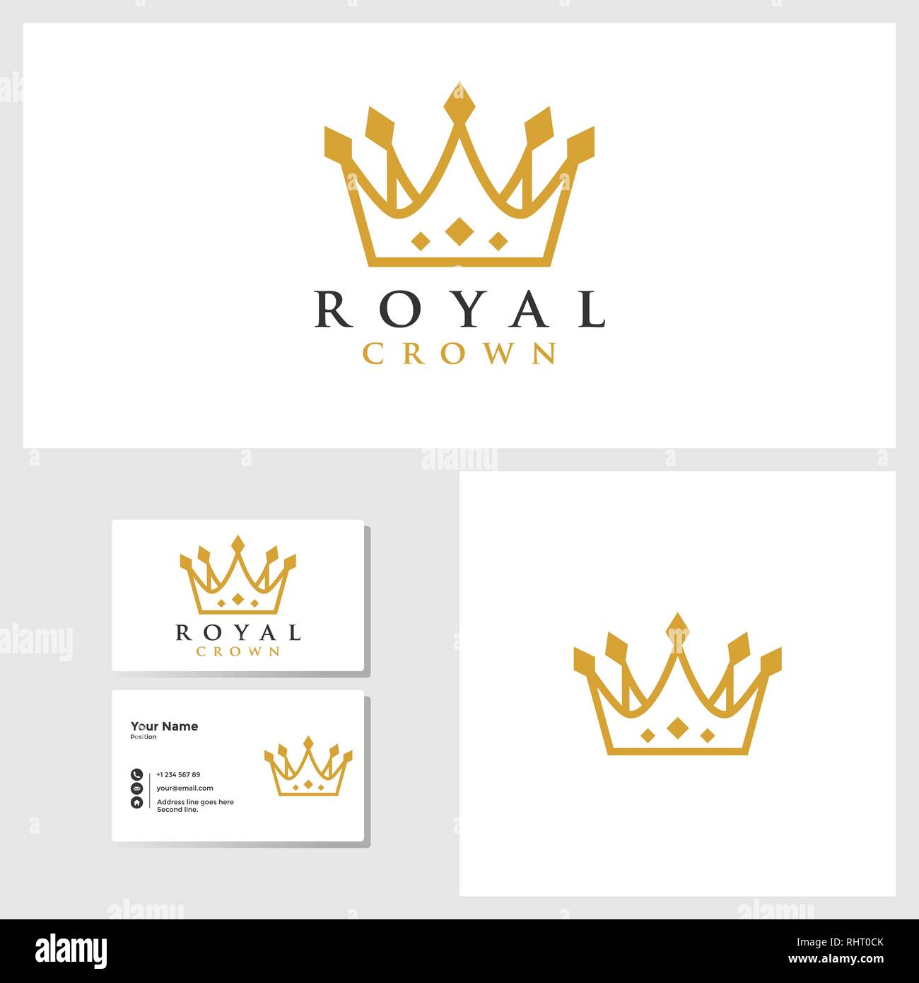 Royal crown logo template with business card design mockup vector Stock Vector