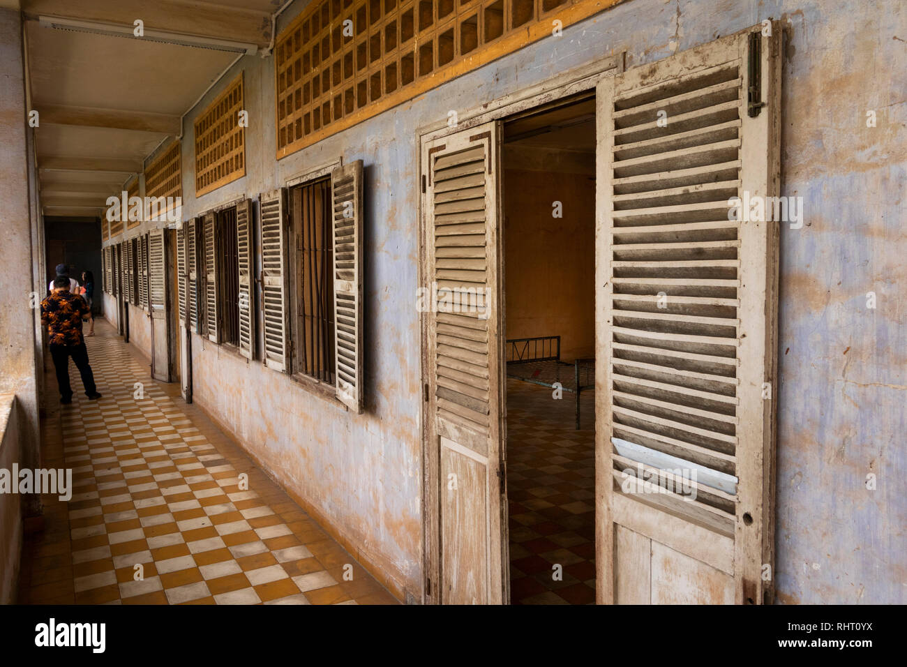 Cambodia, Phnom Penh, Street 113, Tuol Sleng genocide museum, torture cells in classrooms of former Tuol Svey Prey High School used by Khmer Rouge Stock Photo