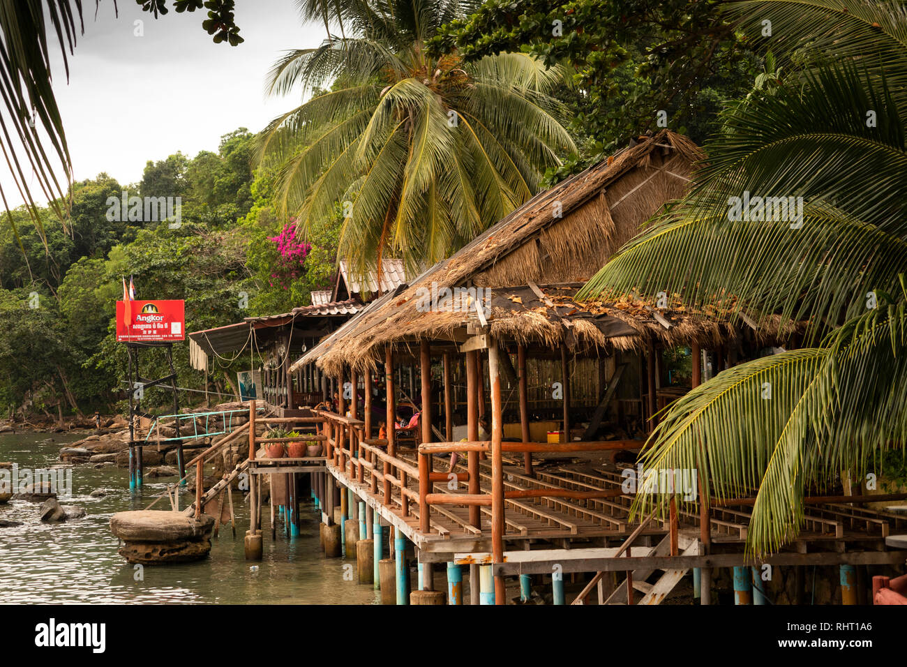 Cambodia, Preah Sihanoukh, Sihanoukhville, Occheuteal Beach, waterfront cafes Stock Photo