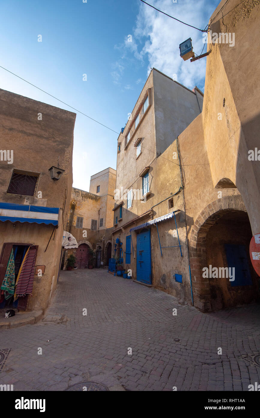 El Jadida, Morocco. Street view of houses in Mazagan. The City Wall