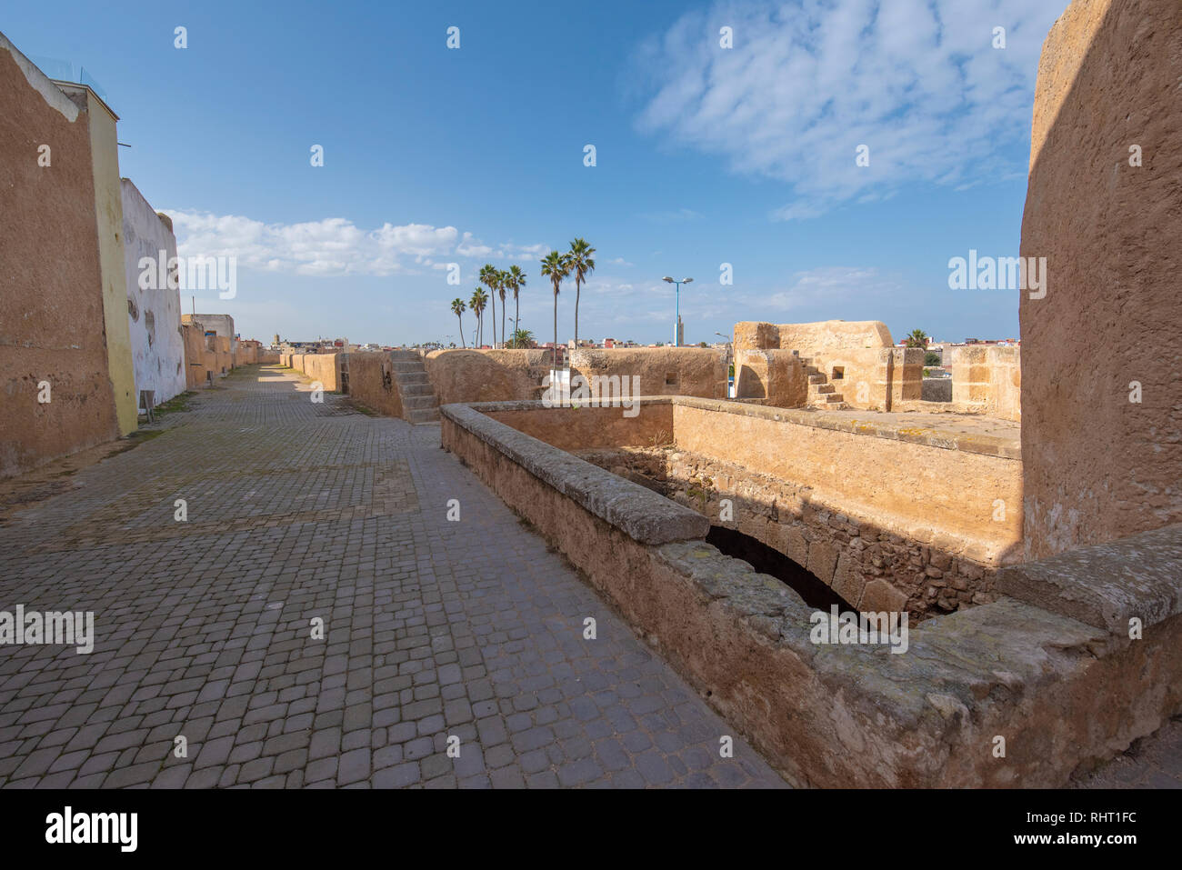 El Jadida, Morocco. Street view of houses in Mazagan. The City Wall