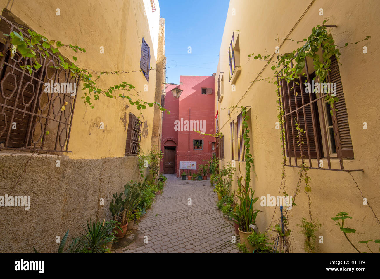 El Jadida, Morocco. Street view of houses in Mazagan. The City Wall