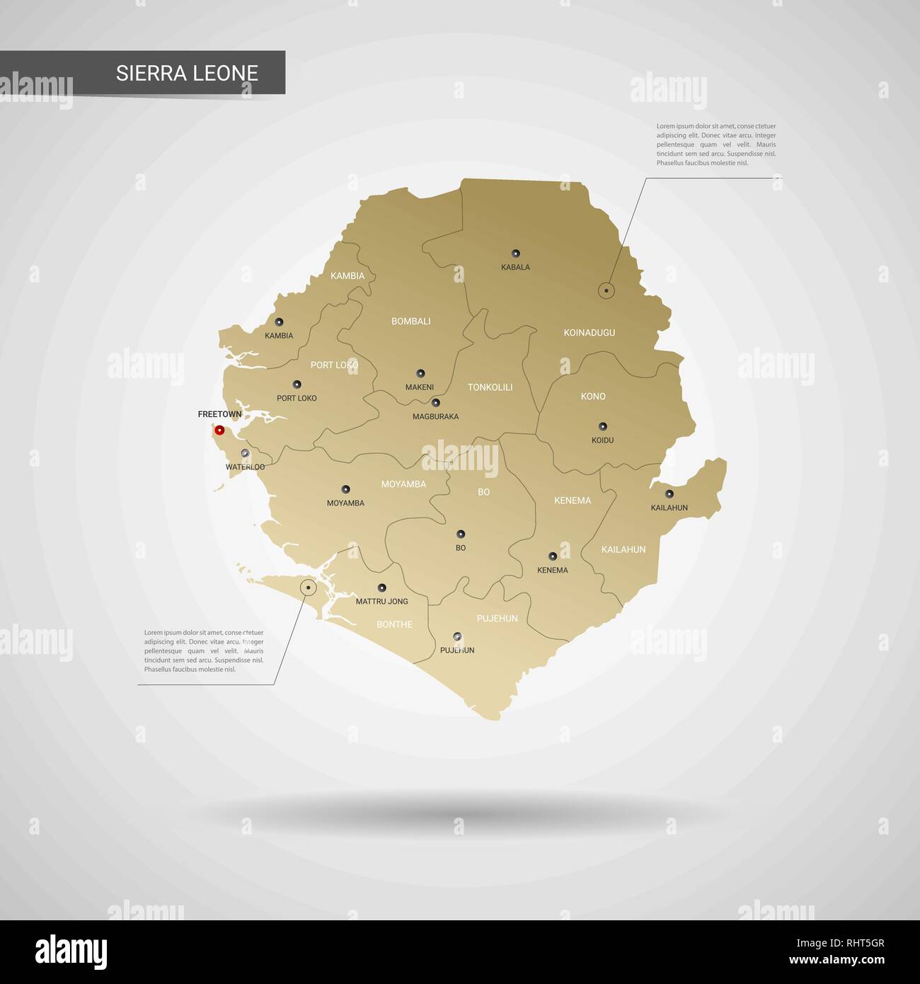 Stylized vector Sierra Leone map. Infographic 3d gold map illustration ...