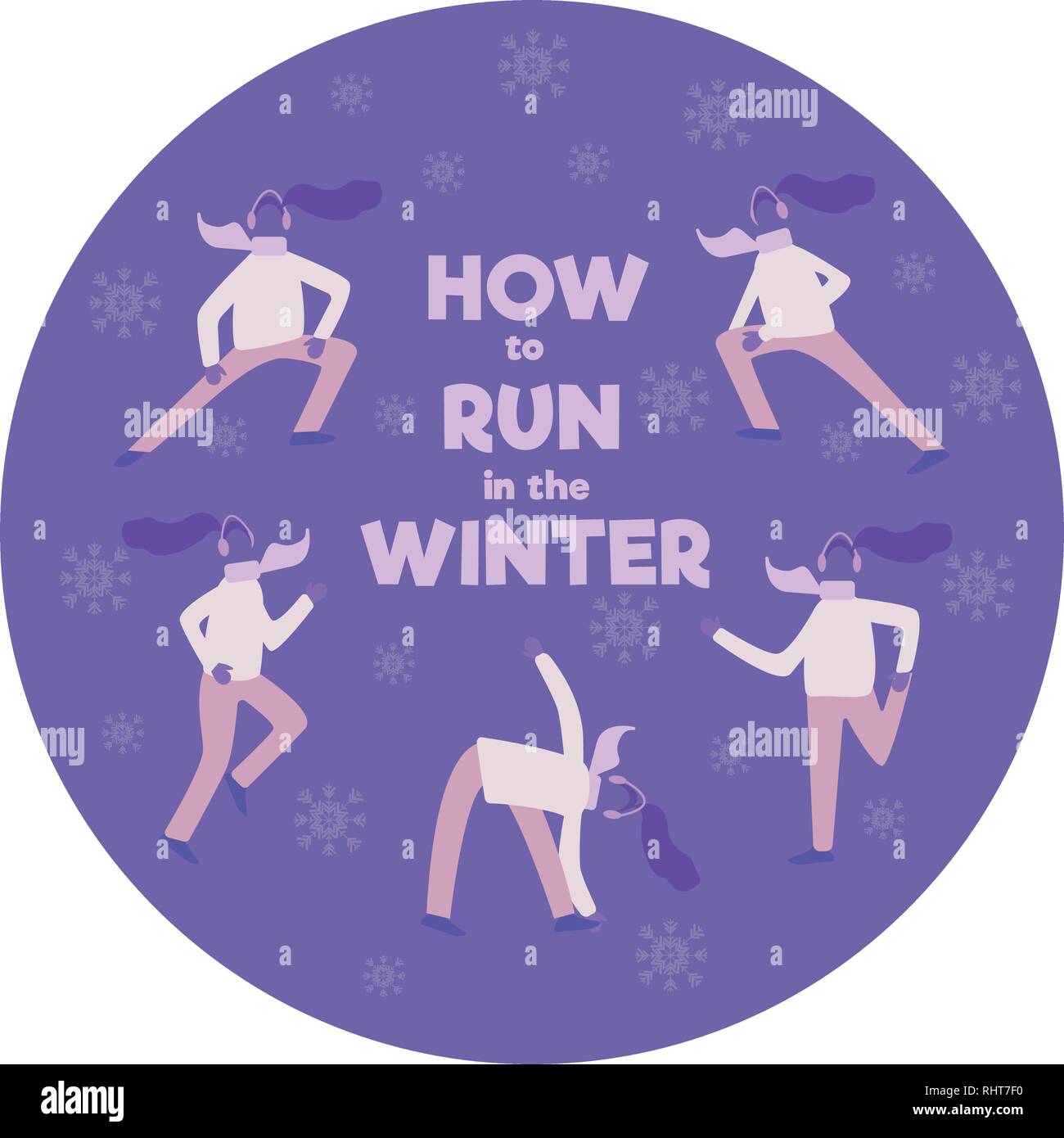 Set of people, men and women, running in winter season, flat cartoon vector illustration isolated. Set of women running, jogging in winter season Stock Vector