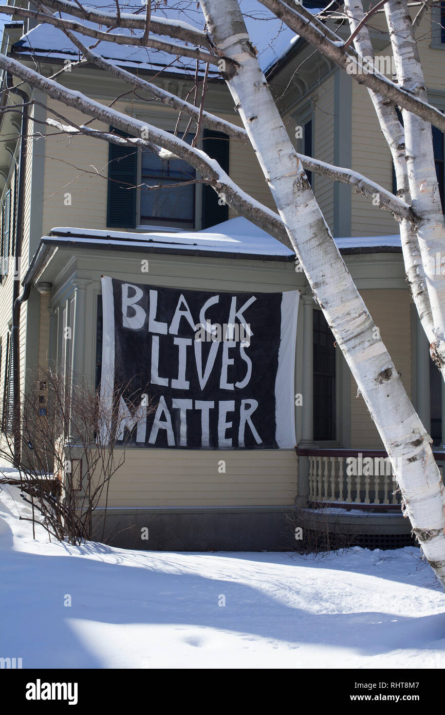 Black Lives Matter sign adorns a building on the Smith College campus Northampton, Massachusetts Stock Photo