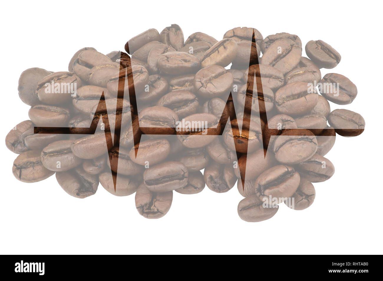 Image with coffee beans and highlighted heartbeat graph Stock Photo