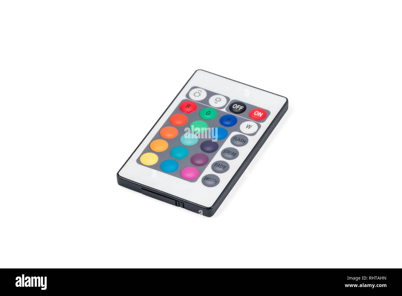 Universal infrared mini control panel with color buttons, isolated on ...