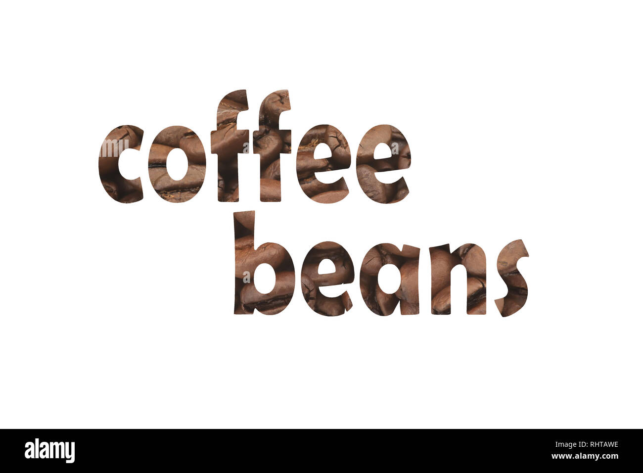 Closeup image with coffee beans and cut out word coffee beans Stock Photo