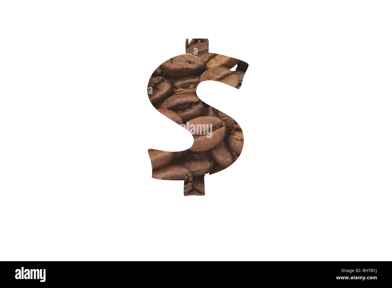 Image with coffee beans and cut out word symbol for dollar Stock Photo