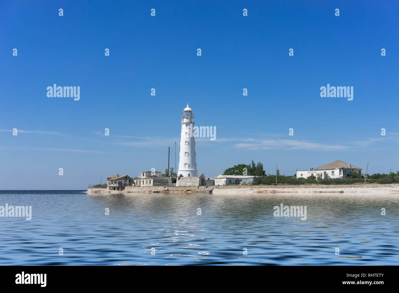 Marine landscape with views of the Cape Tarhankut and the white Stock Photo