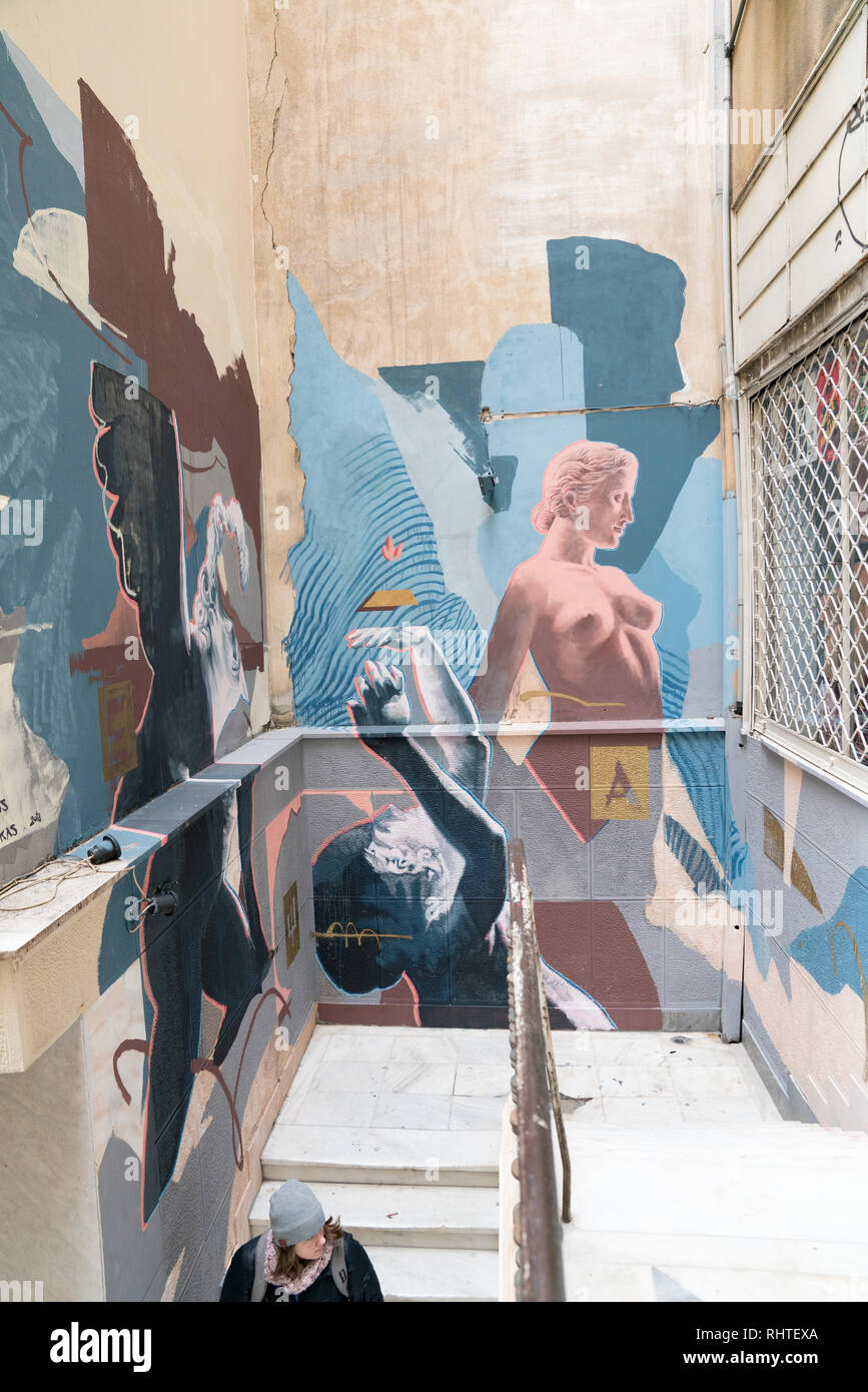 Created by Nikolaos Tsounakas, Sokar Uno Untitled – Visit the Traders Gallery that connects Lekka with Voulis street and you can find this great mural Stock Photo