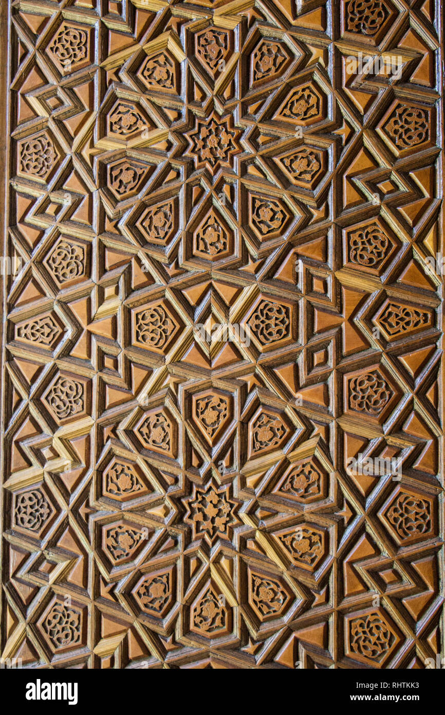 Ottoman Turkish  art with geometric patterns on wood Stock Photo
