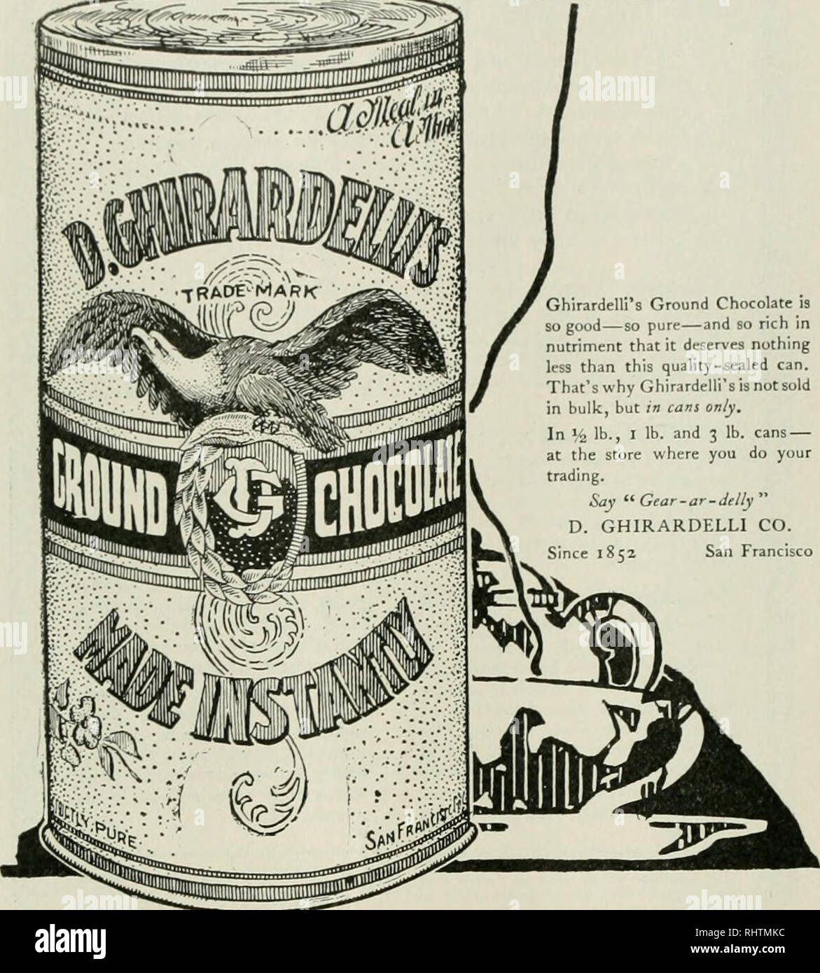 . Better fruit. Fruit-culture. Page 46 BETTER FRUIT -in cans only. Ghlrardelli's Ground Chocolate is so goodâso pureâand so rich in nutriment that it deserves nothing less than this quality-sealed can. That's why Ghirardelli'sisnotsold in bulk, but i/i cans only. In ^i lb., I lb. and 3 lb. cans â at the store where you do your trading. Say '* Gtar-ar-delly &quot; D. GHIRARDELLI CO. Since 1S52 San Francisco GMrardelirs CroundChocolate TniThisr^StiunpPuller .30Days FREE! ll SEND NO MONEY. Prove all my claams on your own farm! Find out how one man alone with a Kirstin â rdlea bifrgest atnmpi. P Stock Photo