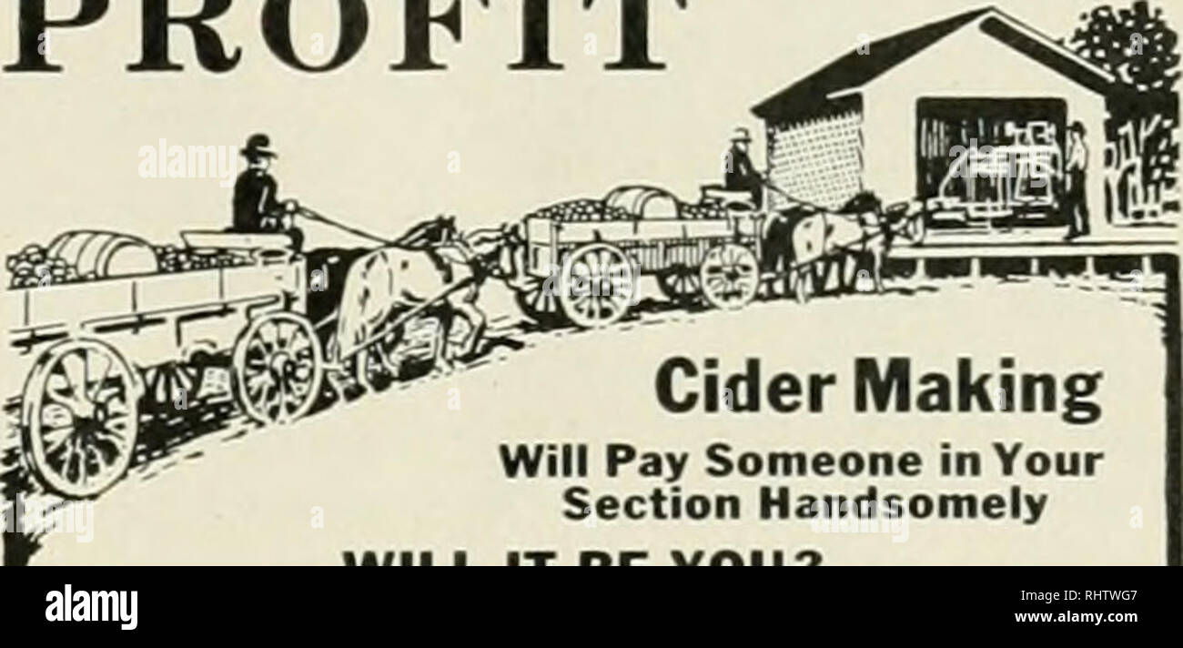 . Better fruit. Fruit-culture. Cider Making Will Pay Someone in Your Section Handsomely WILL IT BE YOU? Start a payinnbusiness that grows almost without effort. Thousands are making Big Money turning apple waste into profits for their neighbors by makiagGood Market- able Cider from wind-falls, culls, undergrades. etc.. on Mount Gilead Hydraulic Cider Presses Sizes 10 to -100 bbls. daily. We also mak cider evaporators, apple butter cookers vinegar generators, filters, etc. All machinery is fully guaranteei All power presses have steel beams and sills. Write today for catalog. I HYDRAULIC PRESS  Stock Photo