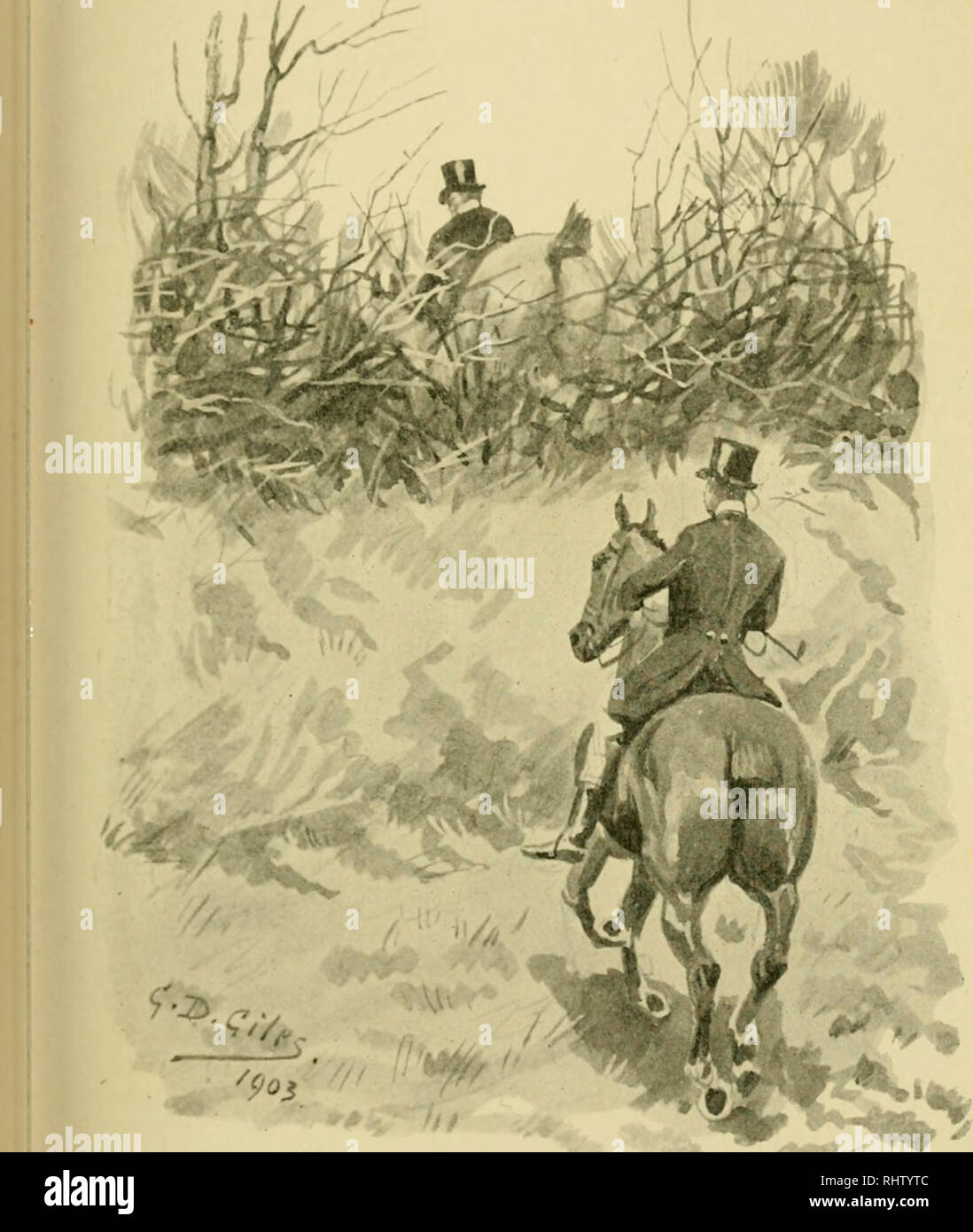 . The best of the fun, 1891-1897. Horses; Hunting; Fox hunting. A SKETCH OF THE BLACKMORE VALE 351 interference. And among the small lield of the day were, besides the Master and Lady Theodora Guest, Mr. Digby Collins, Captain Hornby, M. G. Glyn, Lord Maghera-. Leading me over a bank into a road morne, Mr. A. Sutton, Lord W. S. Douglas, Captain S. Orred, Captain Phelps, Major Nesbitt, Mr. and Miss Dendy, Mrs. Henshaw and Mr. Henshaw {fils), Mr. F. Lascelles, Mr. Quicke, and Nr. Nightingale (whose paint-. Please note that these images are extracted from scanned page images that may have been di Stock Photo