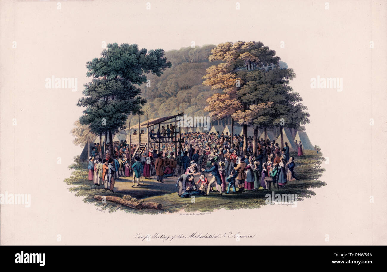 Camp meeting of the Methodists in North America ca. 1819 Stock Photo