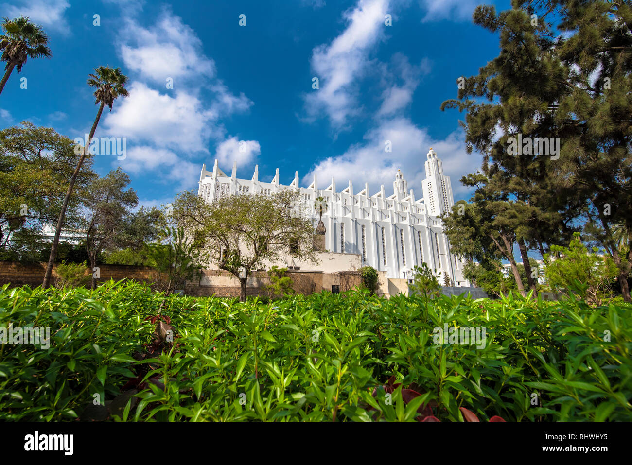 The former Catholic Church of the Sacred Heart of Jesus in Casablanca, Morocco, built in 1930. The white cathedral ceased its religious function Stock Photo