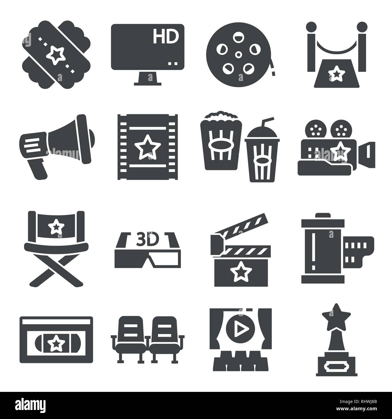 Set of Cinema and Entertainment Vector Icons with Movie Theater, Film ...