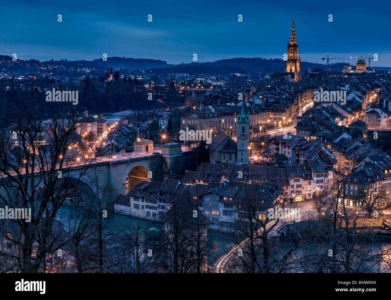 Berner Münster and the oldtown of bern in twilight Stock Photo - Alamy