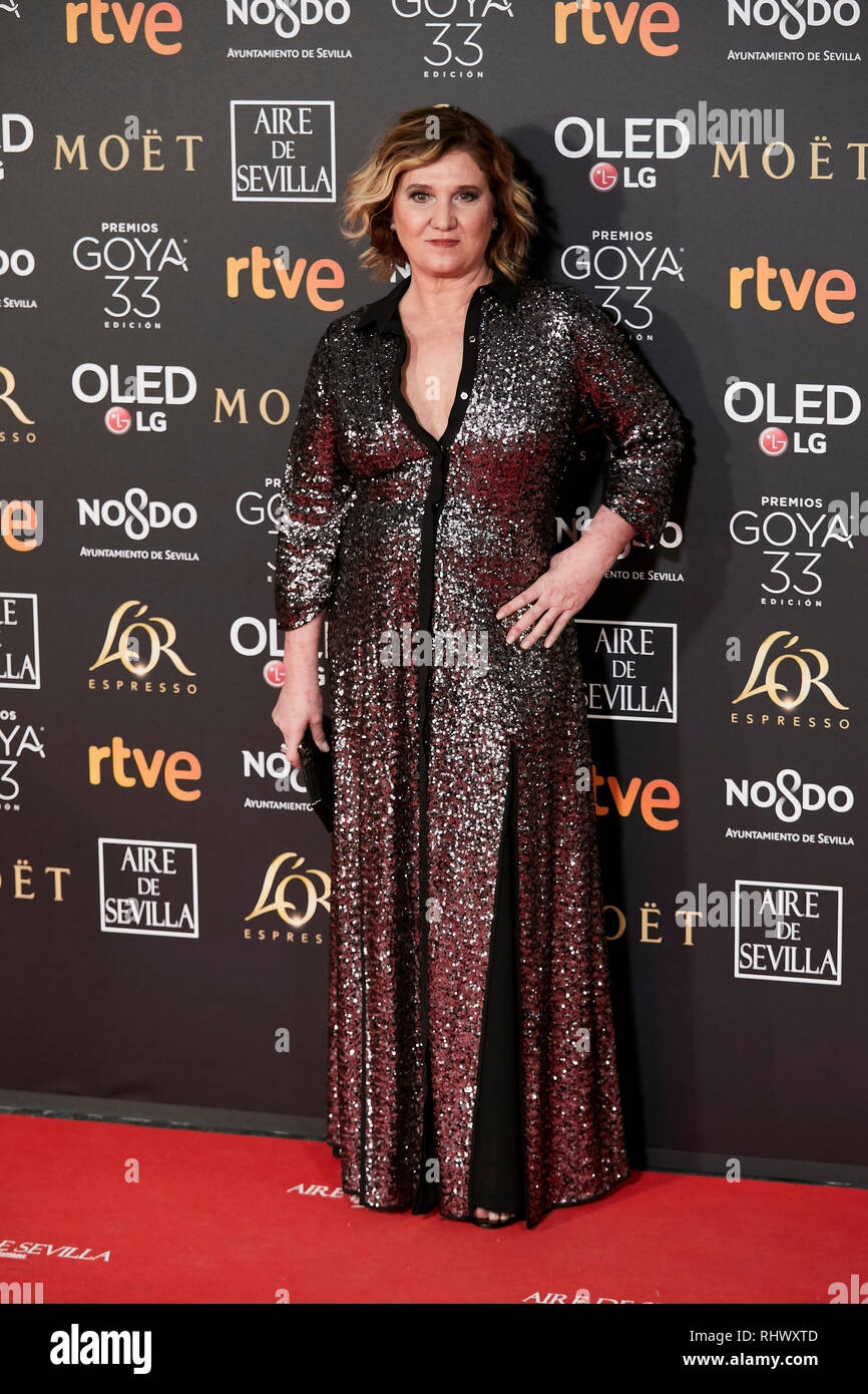 Ana Wagener attends the Goya Cinema Awards 2019 at FIBES Conference and Exhibition Centre. Stock Photo