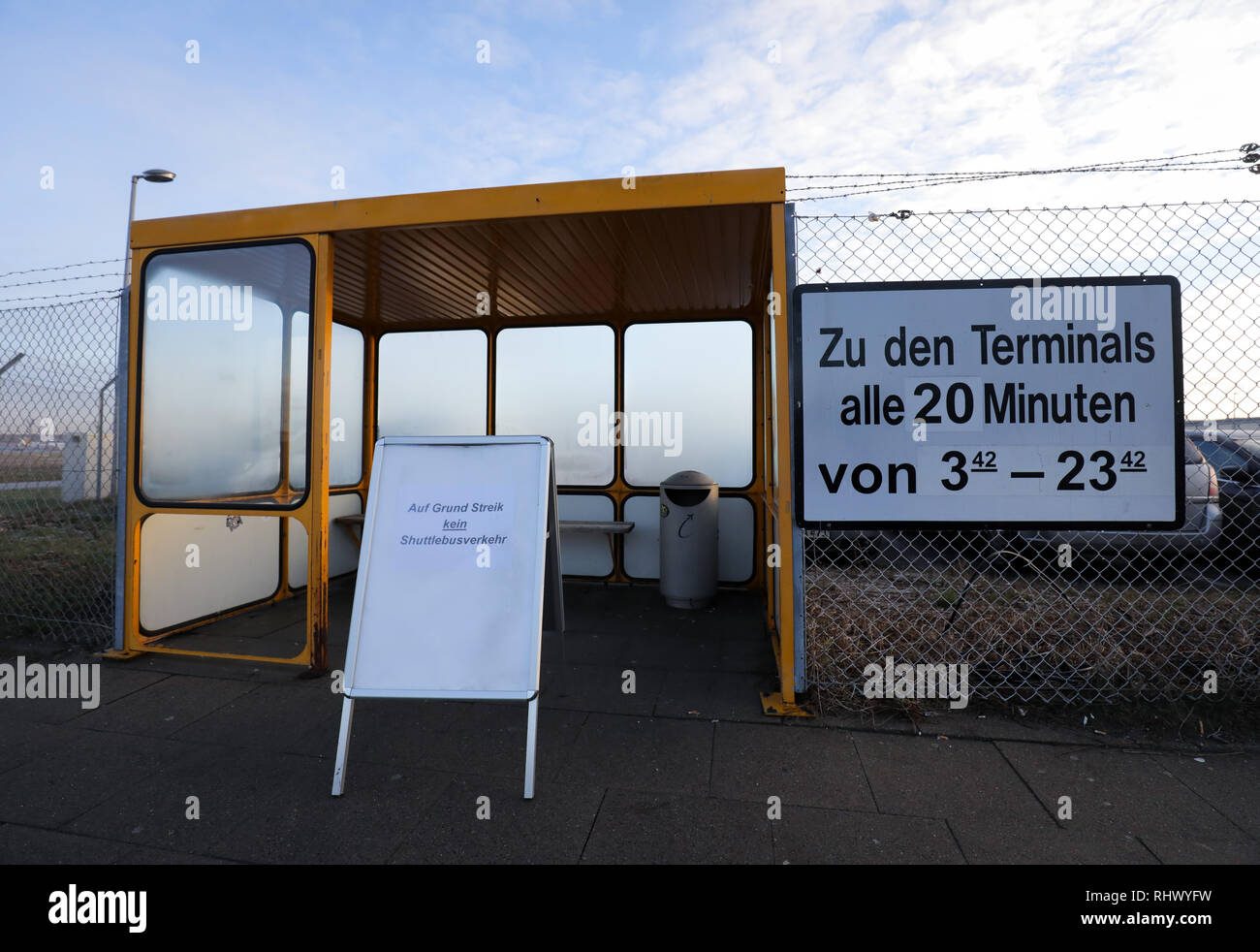 Hamburg Germany 04th Feb 19 A Sign No Shuttle Bus Service Due To Strike Indicating The