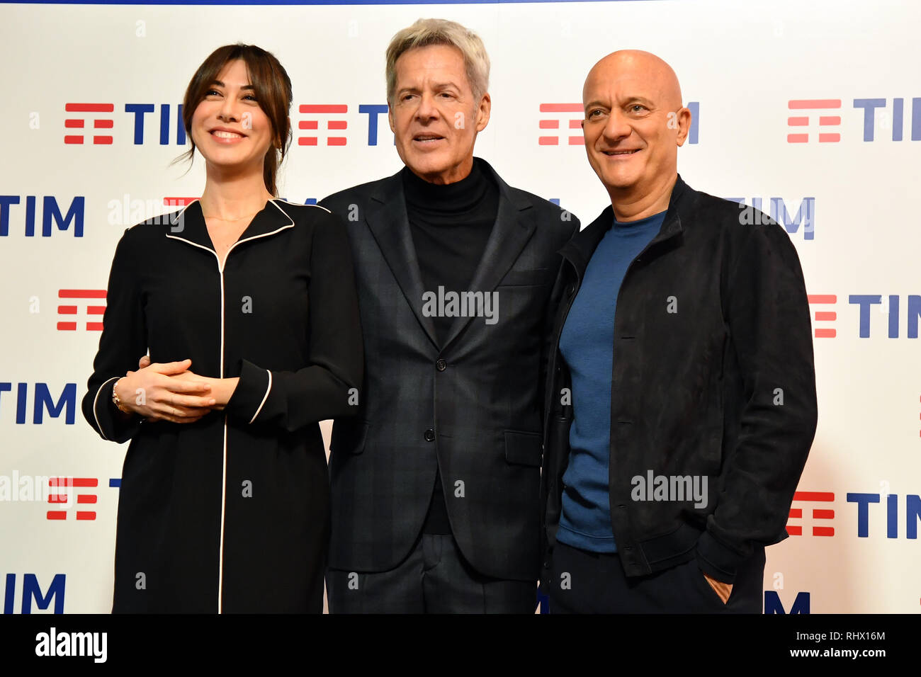 Gian Mattia D'Alberto / lapresse 04-02-2019 Sanremo IM Spettacolo 69mo Festival della canzone italiana Conferenza stampa organizzazione nella foto: Virginia Raffaele, Claudio Baglioni, Claudio Bisio Gian Mattia D'Alberto / lapresse 2019-02-04 Sanremo IM 69th Italian song festival Organization press conference in the photo: Virginia Raffaele, Claudio Baglioni, Claudio Bisio Stock Photo