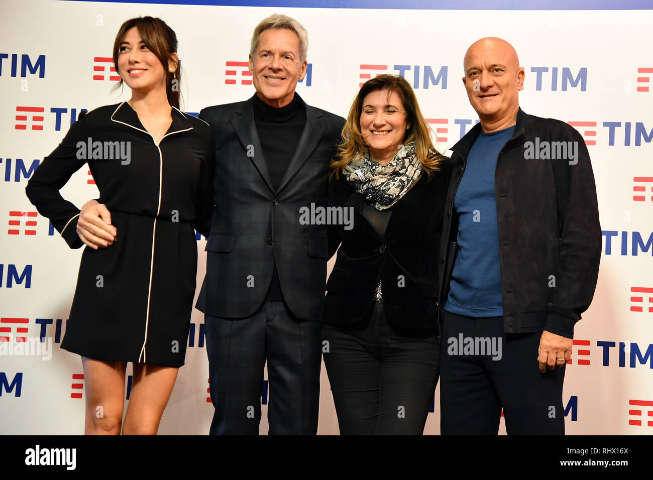 Gian Mattia D'Alberto / lapresse 04-02-2019 Sanremo IM Spettacolo 69mo Festival della canzone italiana Conferenza stampa organizzazione nella foto: Virginia Raffaele, Claudio Baglioni, Teresa de Sanctis, Claudio Bisio Gian Mattia D'Alberto / lapresse 2019-02-04 Sanremo IM 69th Italian song festival Organization press conference in the photo: Virginia Raffaele, Claudio Baglioni, Teresa de Sanctis, Claudio Bisio Stock Photo