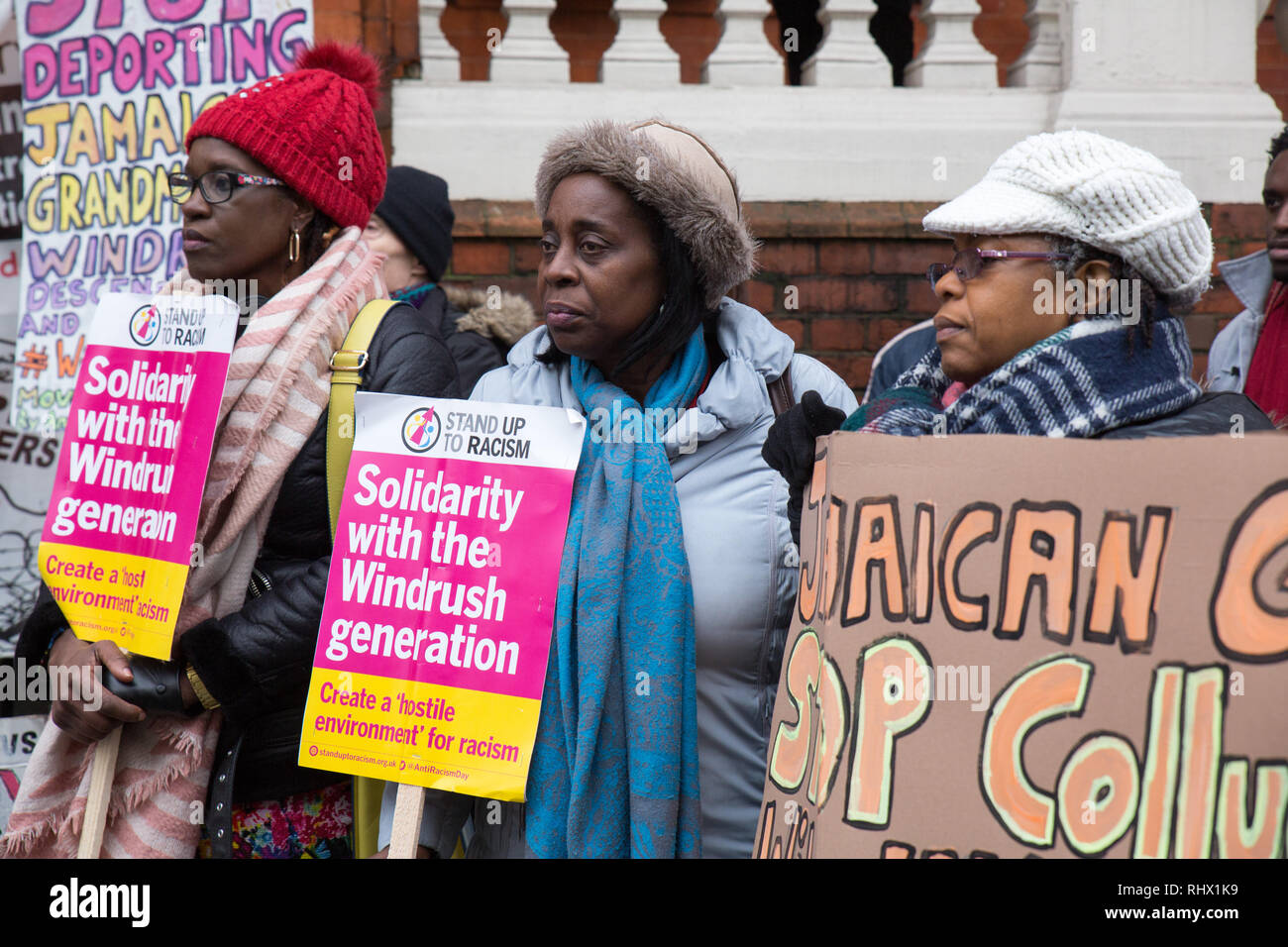 London, UK. 4th Feb, 2019. Protesters assemble outside the Jamaican High Commision to protest against the deportation of British Jamaican's via charter flights . Credit: George Cracknell Wright/Alamy Live News Stock Photo