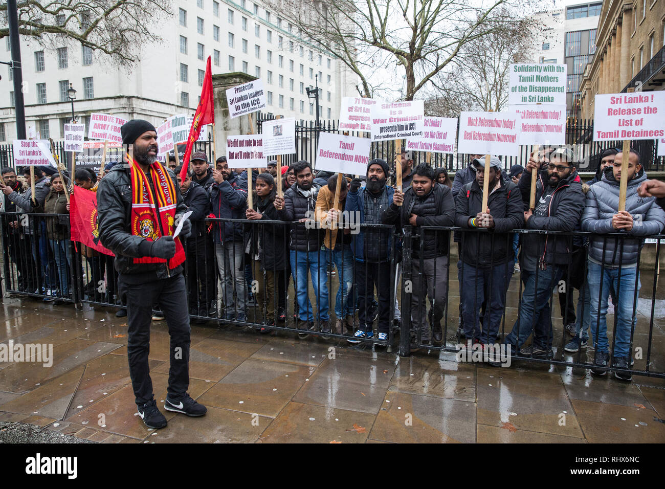 London, UK. 4th Feb, 2019. Tamils protest in Whitehall on Sri Lanka Independence Day to call for the release of political prisoners, an independent war crimes commission, information on missing people, the return of occupied land and a right to self-determination for the Tamil population. Credit: Mark Kerrison/Alamy Live News Stock Photo