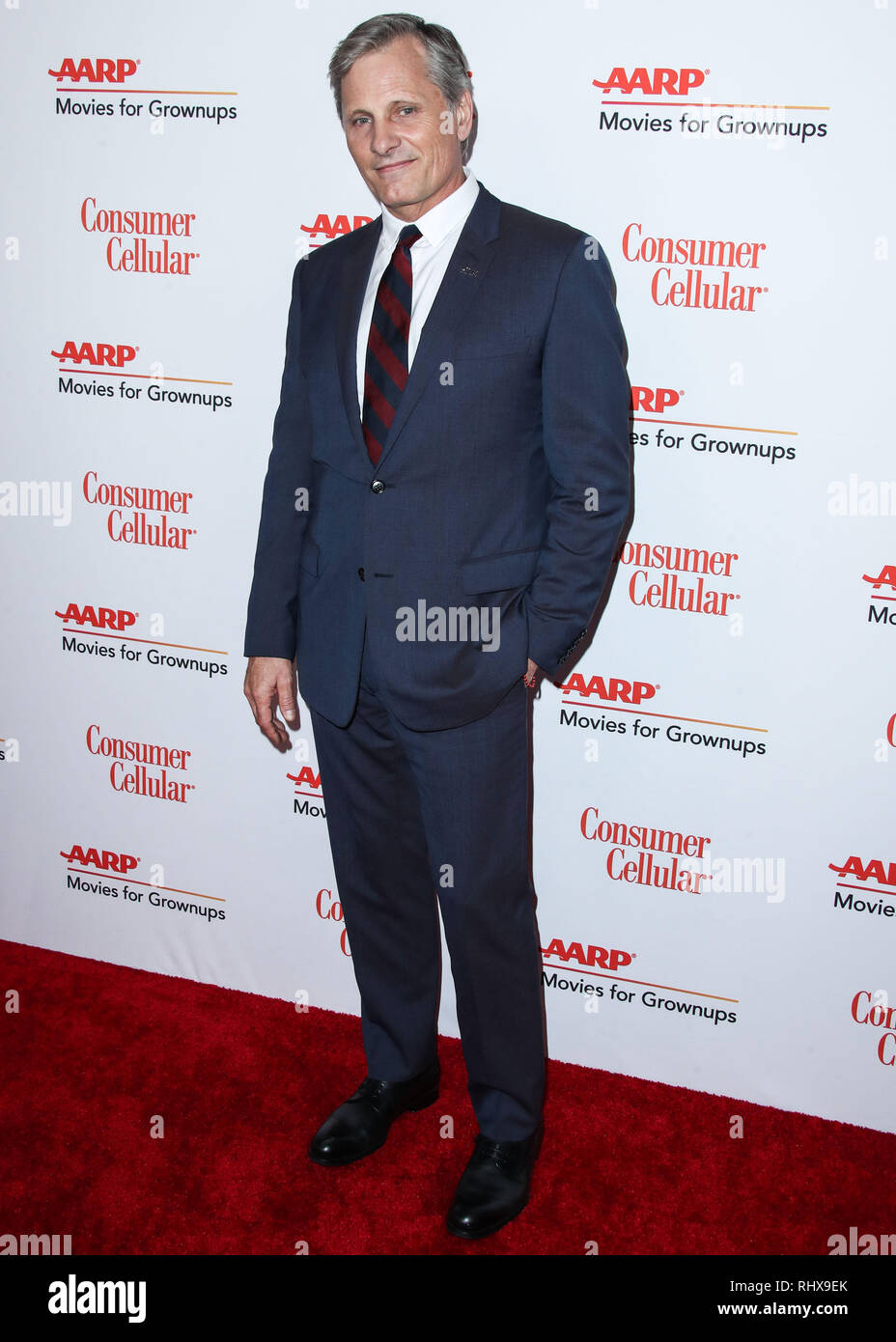 BEVERLY HILLS, LOS ANGELES, CA, USA - FEBRUARY 04: Actor Viggo Mortensen arrives at the AARP The Magazine's 18th Annual Movies for Grownups Awards held at the Beverly Wilshire Four Seasons Hotel on February 4, 2019 in Beverly Hills, Los Angeles, California, United States. (Photo by Xavier Collin/Image Press Agency) Stock Photo