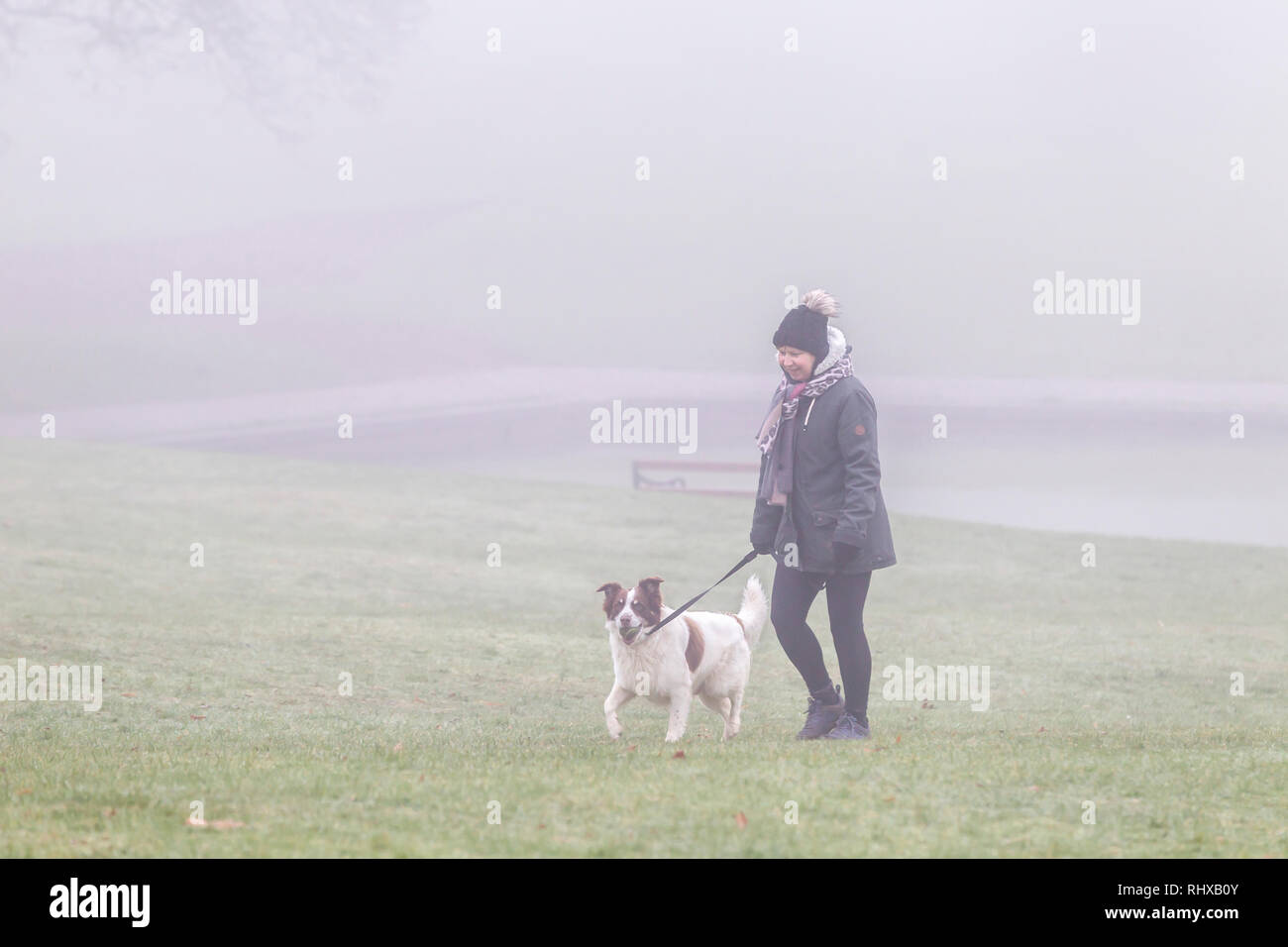 Northampton. U.K. 5th February 2019. A misty start to the day for dog walkers in Abinton Park. Credit: Keith J Smith./Alamy Live News Stock Photo