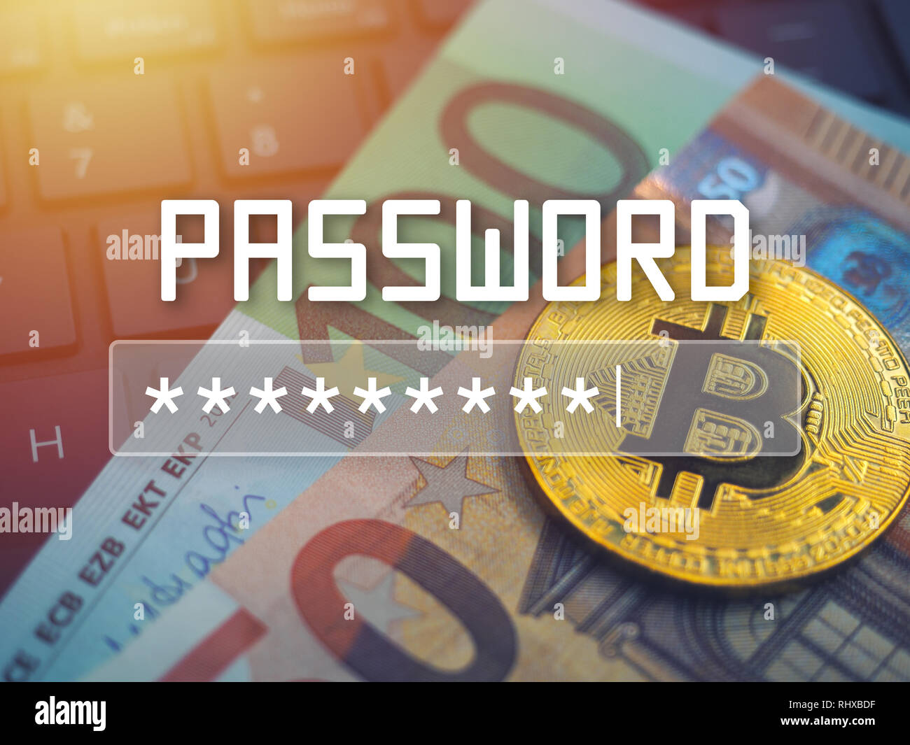 Password input on blurred background screen. Password protection against hackers. Stock Photo