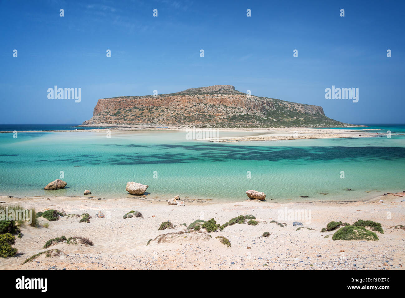 Balos beach and Gramvousa island near Kissamos in Crete, Greece Stock Photo